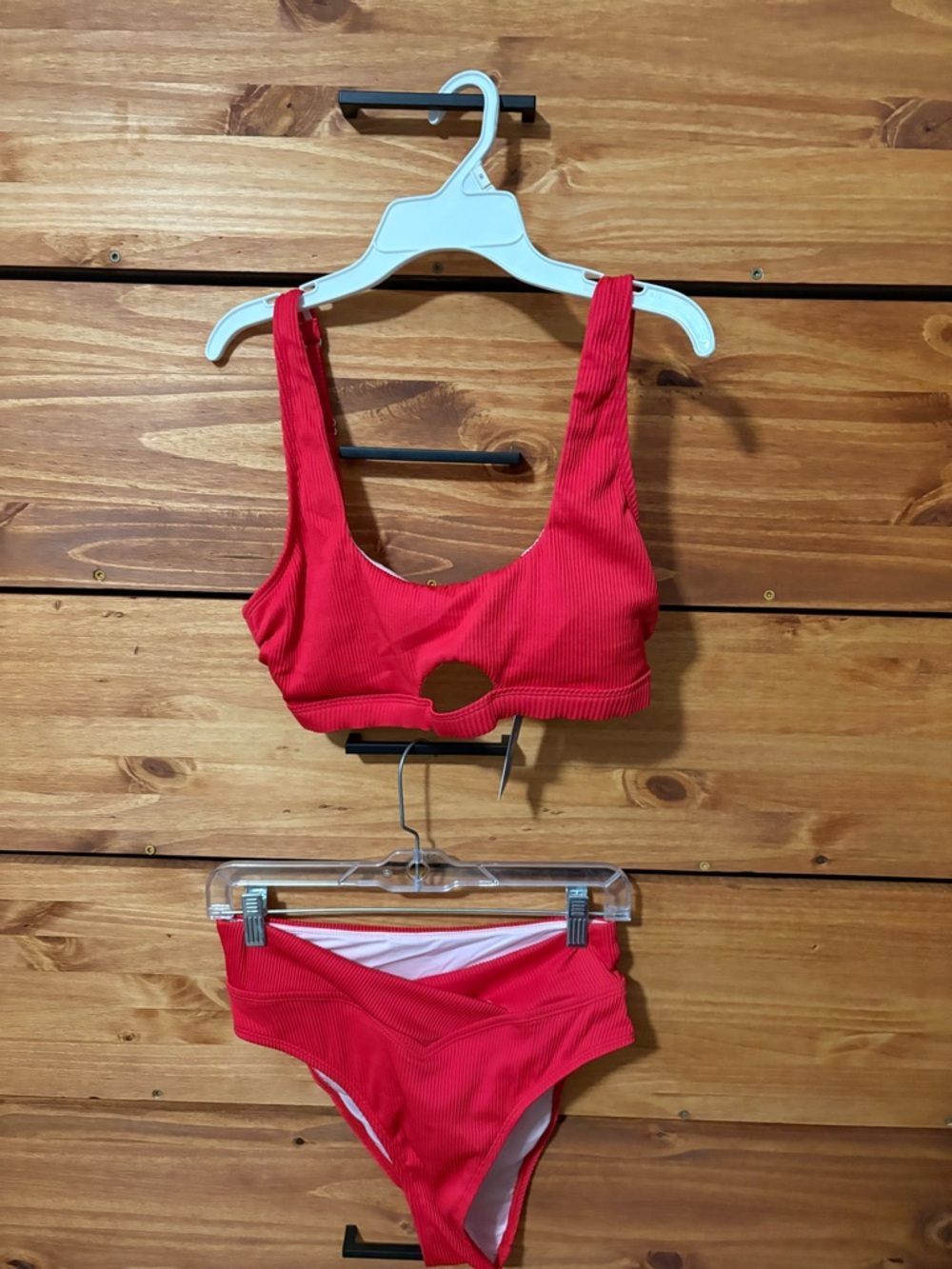 Cupshe Red Ribbed Cutout Bikini Set